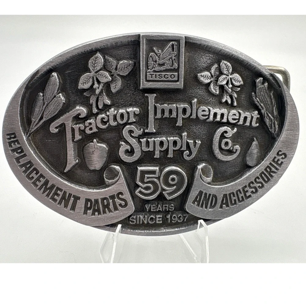 Tisco Tractor Implement Supply Co 59 Years Belt Buckle 1996 Vintage Pewter Tone